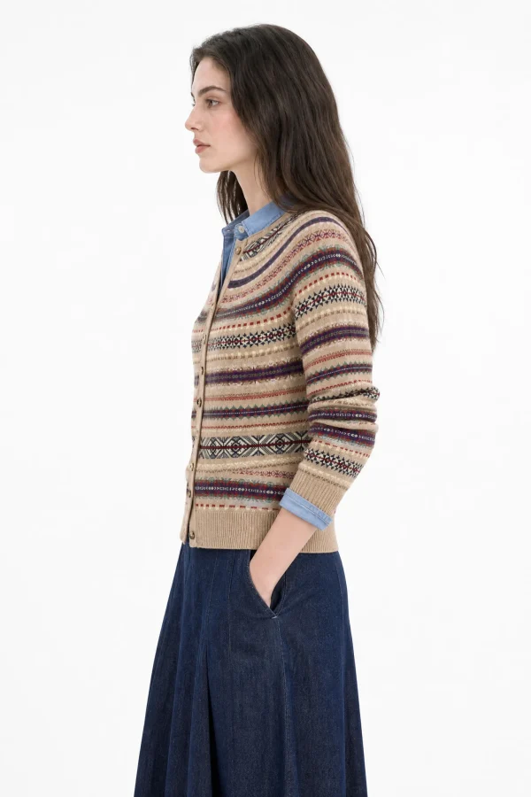 Wool-Cotton Fair Isle Cardigan - model view 2