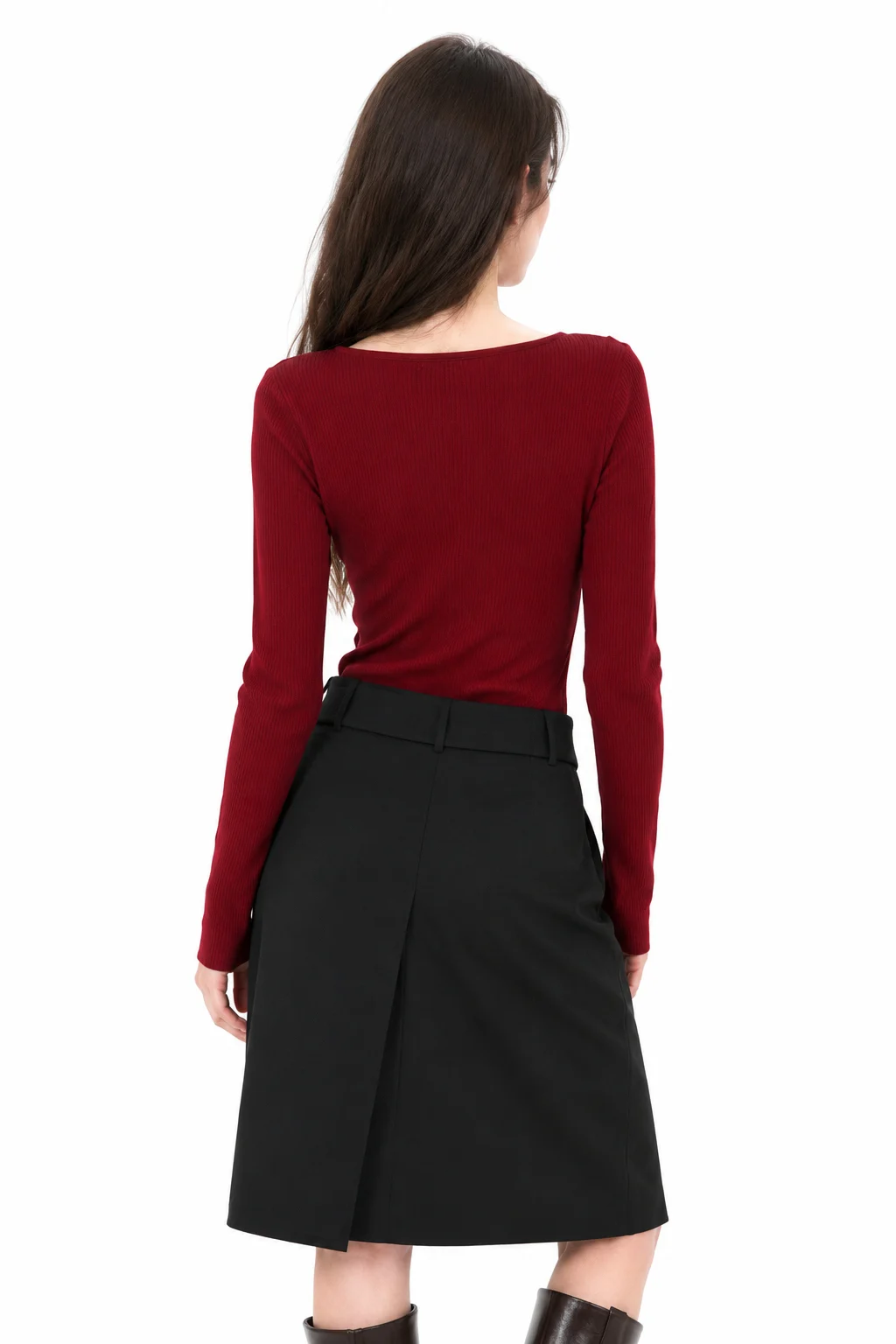 Ribbed Tie-Front Knit Top - model view 3