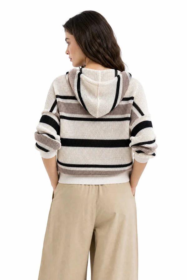 Striped Cotton Knit Hooded Jacket - model view 3