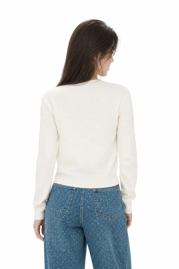 Wool Blend Crewneck Cardigan - model view 3