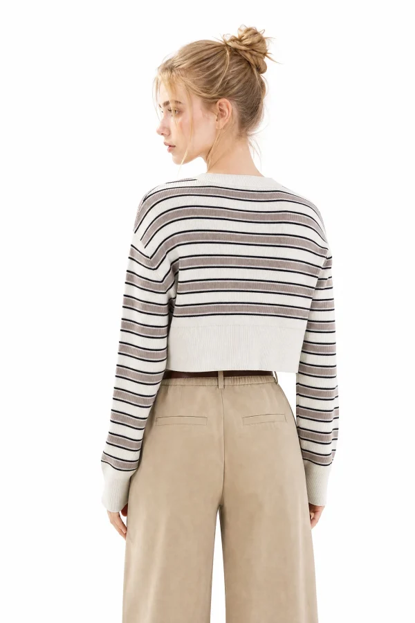 Striped Cotton Cropped Cardigan - model view 3