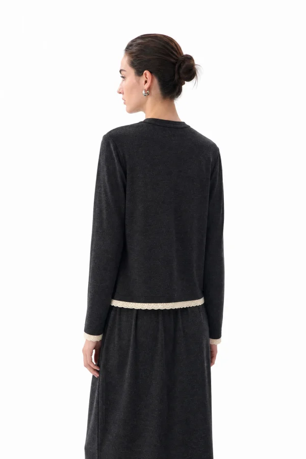 Wool-Blend Lace-Trim Cardigan - model view 3