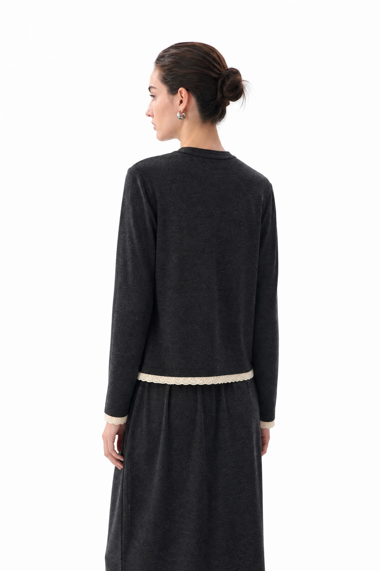 Wool-Blend Lace-Trim Cardigan - model view 3