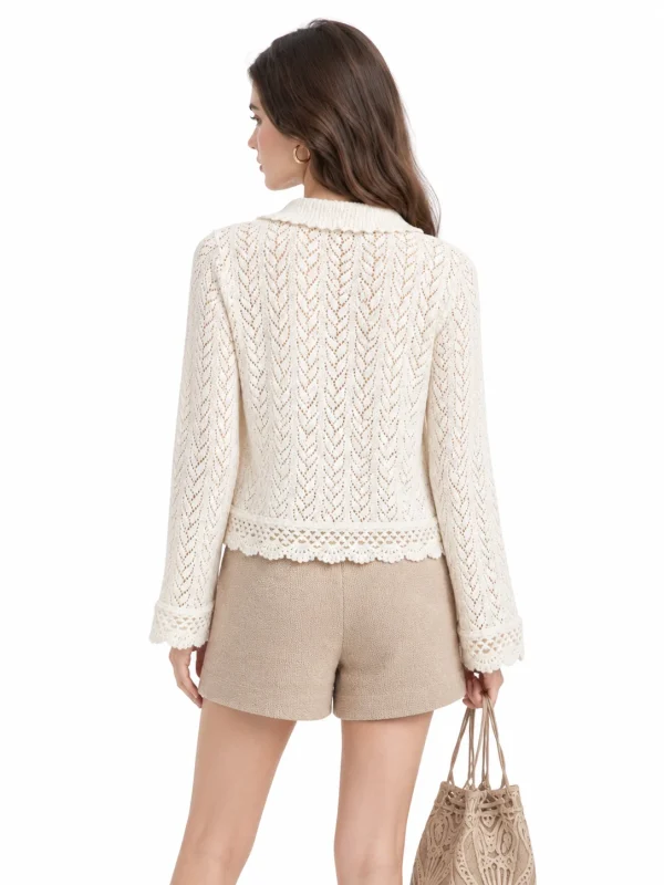 Openwork Cotton-Blend Knit Cardigan - model view 3