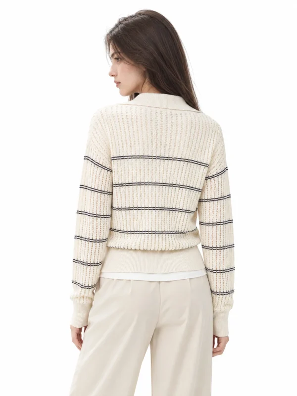 Openwork Striped Knit Cardigan - model view 3