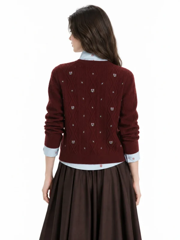 Australian Wool Embellished Cable Cardigan - model view 3