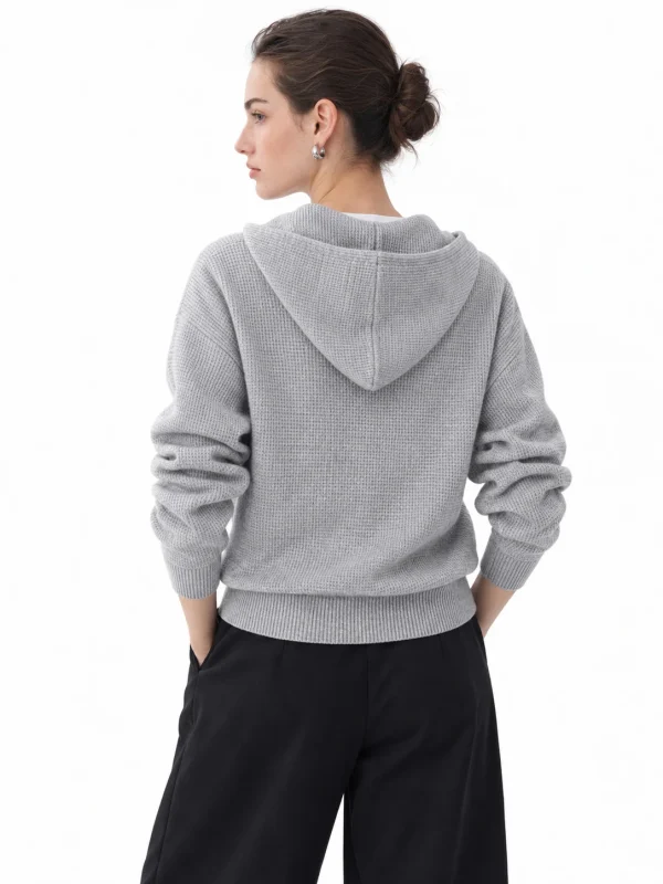 Textured Knit Hooded Cardigan - model view 3