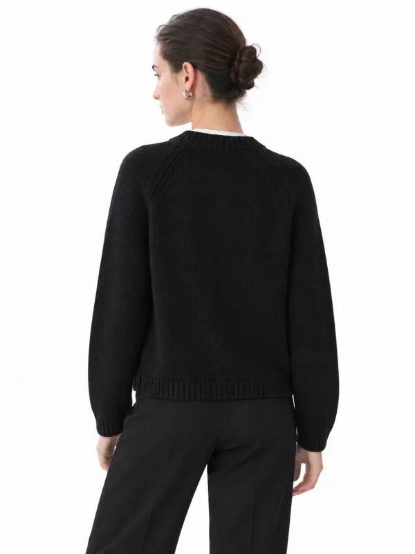 Combed Cotton Rib-Trim Cardigan - Black - model view 3