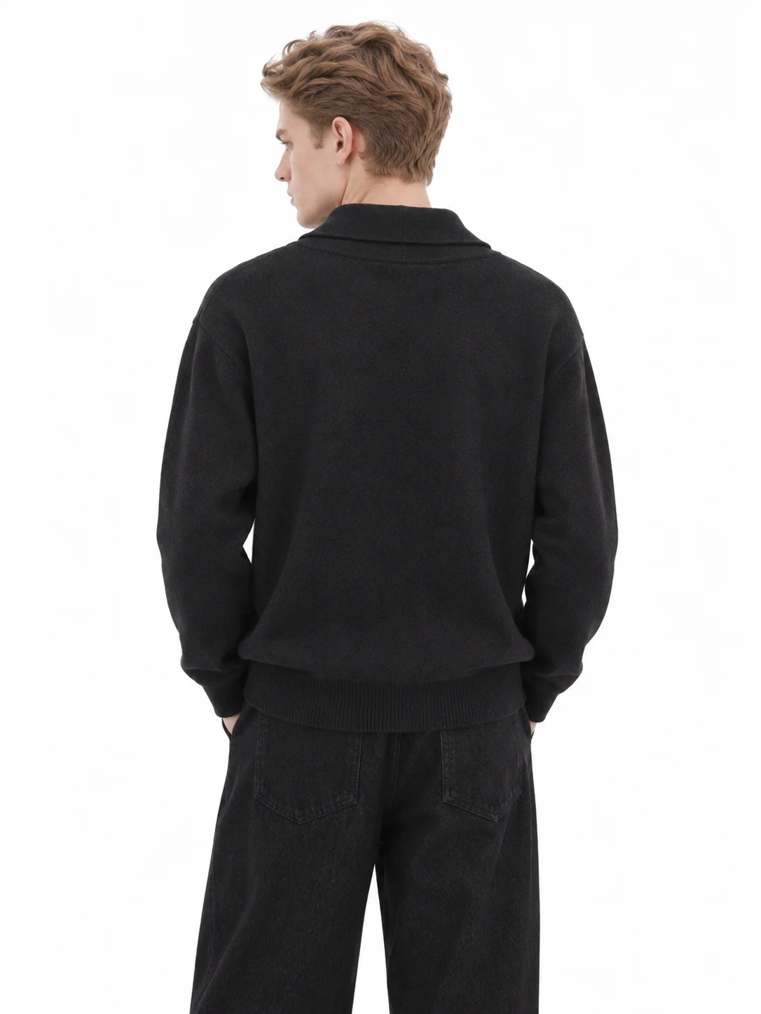 Pure Wool Shawl-Collar Pullover - model view 3