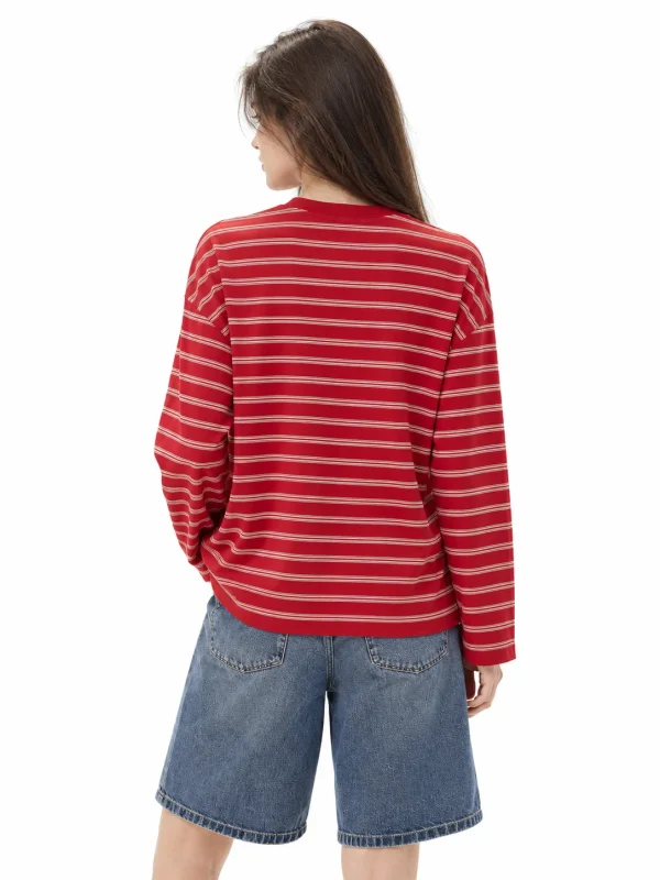 Striped Cotton-Blend Long-Sleeve Top - model view 3