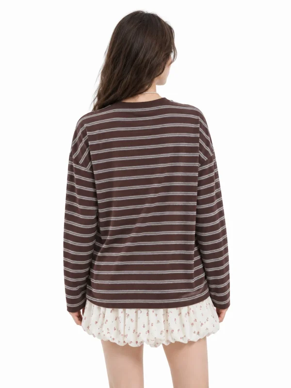 Striped Cotton-Blend Loose Knit Top - model view 3