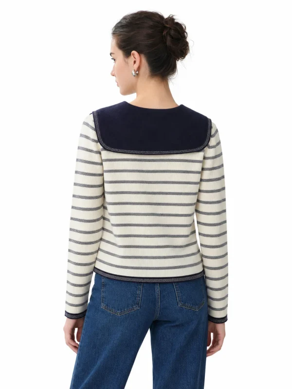 Striped Cotton-Lyocell Sailor Cardigan - model view 3