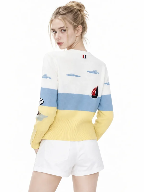 Combed Cotton Nautical Cardigan - model view 3