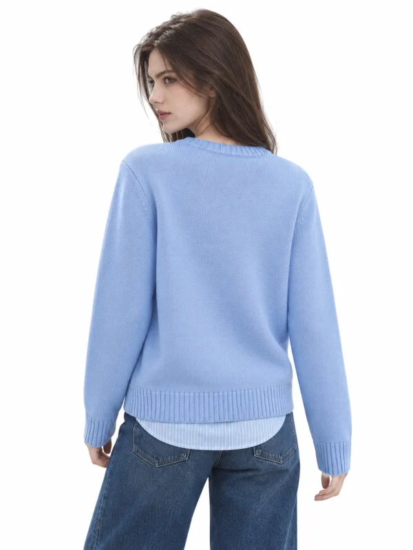 Wool Blend Dog Motif Sweater - Blue - model view 3