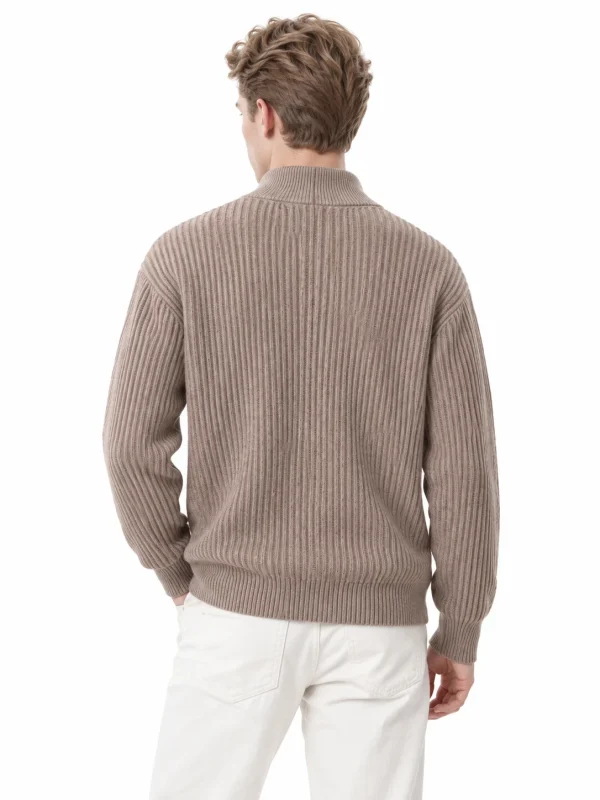 Cashmere Wool Rib-Knit Half-Zip Sweater - model view 3