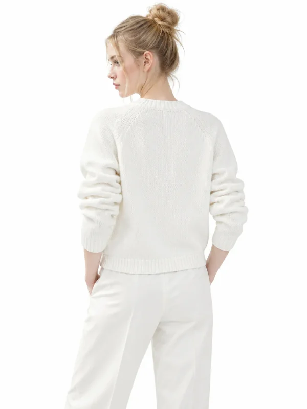 Combed Cotton Rib-Trim Cardigan - White - model view 3
