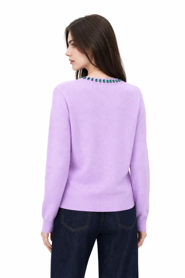 Embellished Australian Wool Crewneck Sweater - Lilac - model view 3