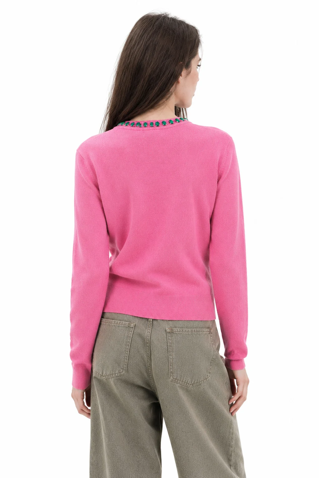 Embellished Australian Wool Crewneck Sweater - Pink - model view 3