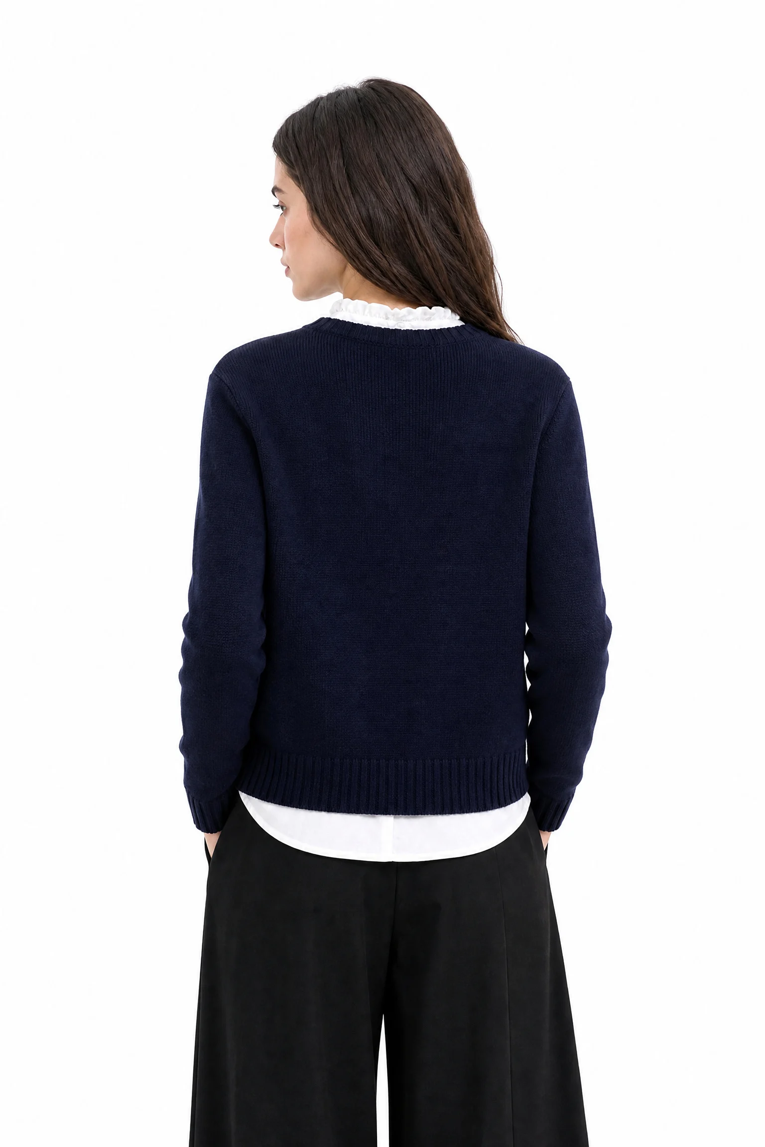 Wool Blend Dog Motif Sweater - Navy - model view 3