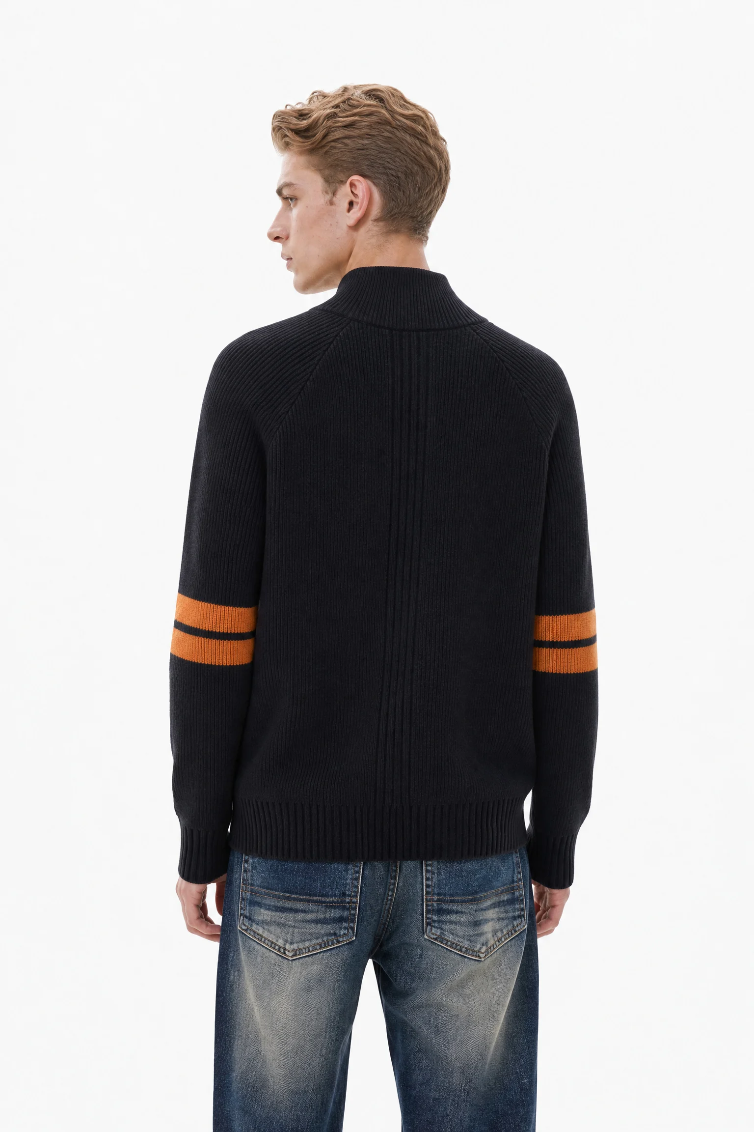 Pure Wool Half-Zip Ribbed Sweater - model view 3