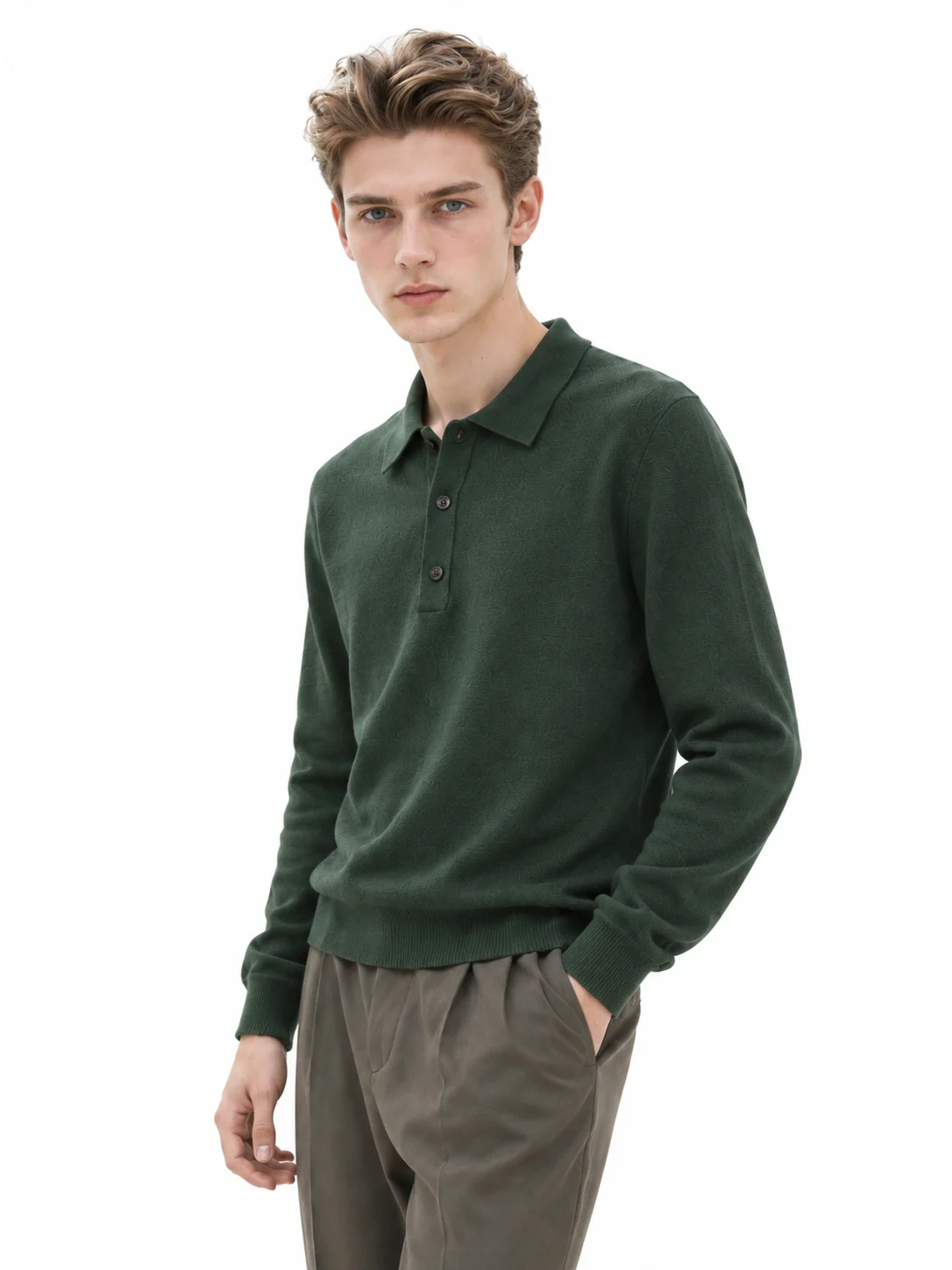 Australian Wool Knit Polo Sweater - model view 4