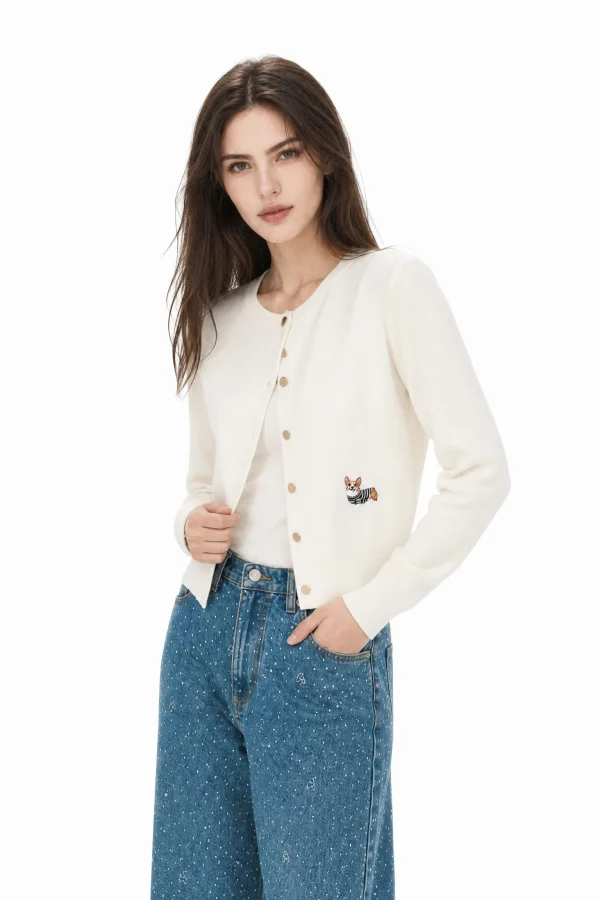 Wool Blend Crewneck Cardigan - model view 4