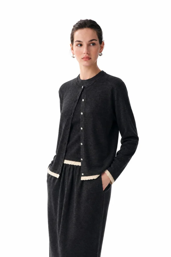 Wool-Blend Lace-Trim Cardigan - model view 4