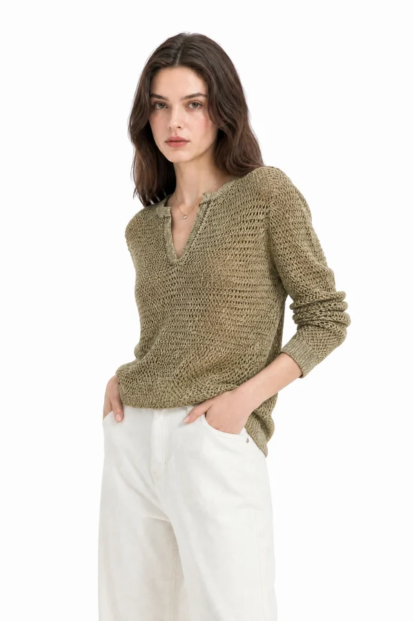 Fine-Gauge Cotton V-Neck Knit - model view 4