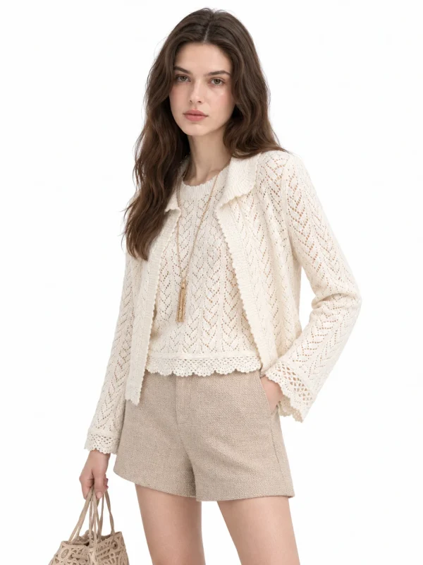 Refined Openwork Knit Cardigan - model view 4