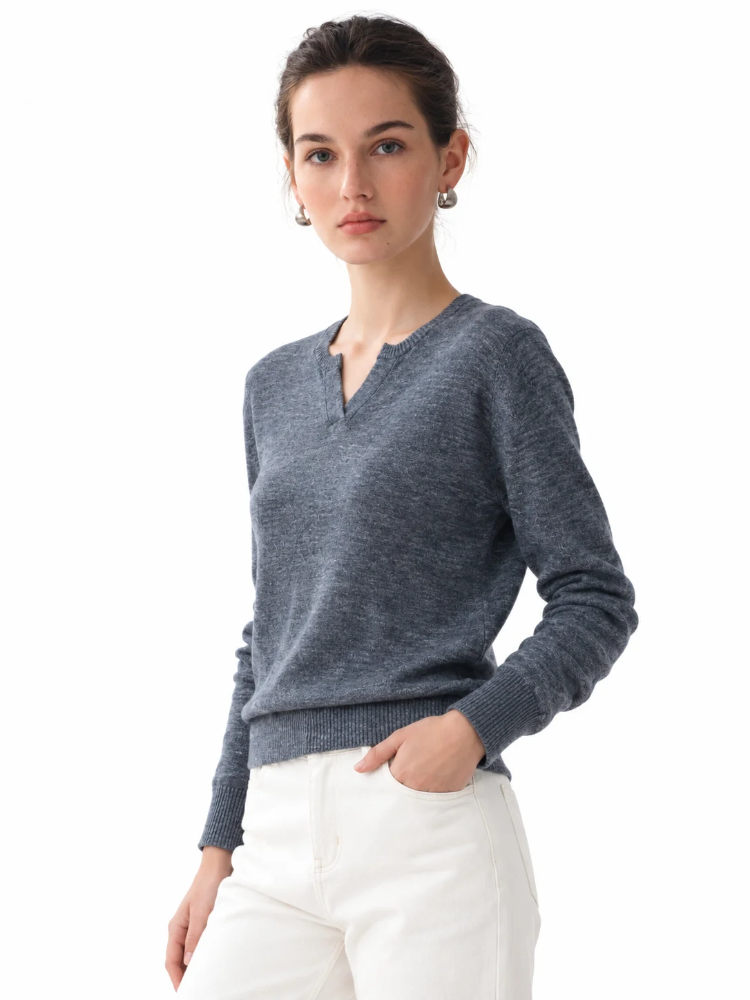 Fine Linen Rib-Knit Sweater - model view 4