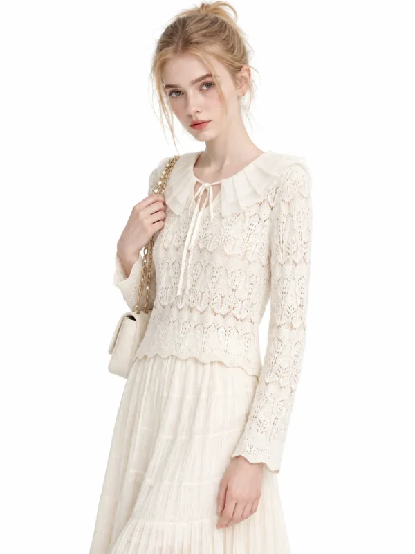 Fine-Gauge Openwork Knit Top - model view 4