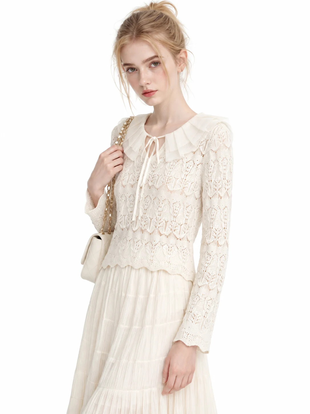 Fine-Gauge Openwork Knit Top - model view 4