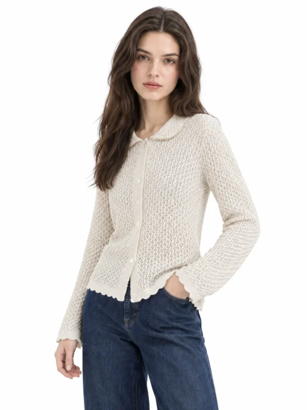 Textured Cotton Knit Cardigan - model view 4