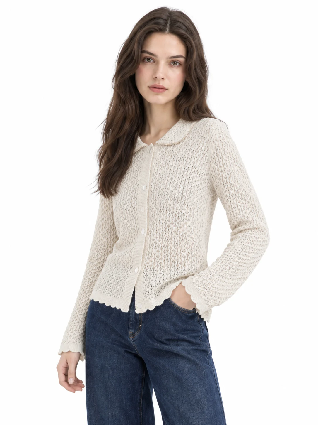 Textured Cotton Knit Cardigan - model view 4