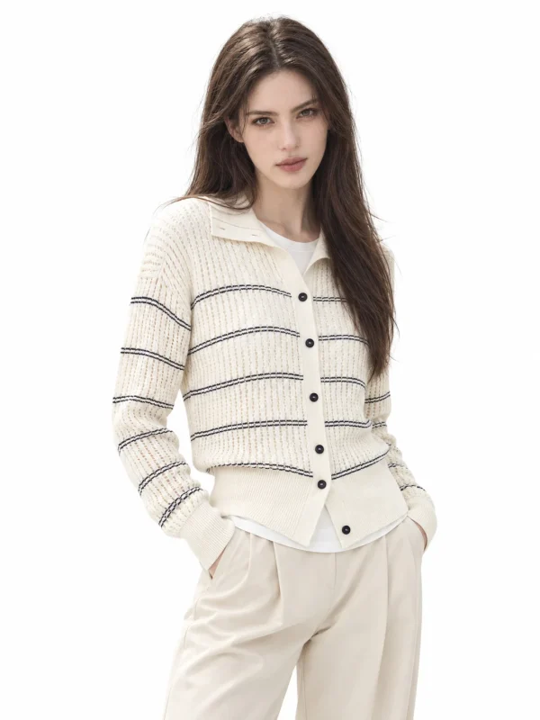 Openwork Striped Knit Cardigan - model view 4