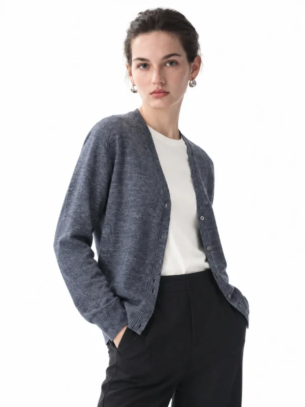 Refined Linen V-Neck Cardigan - model view 4