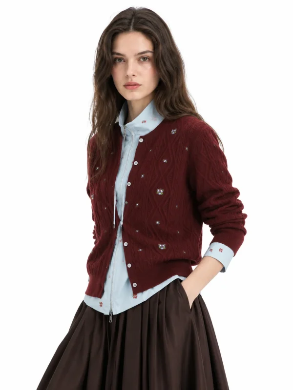 Australian Wool Embellished Cable Cardigan - model view 4