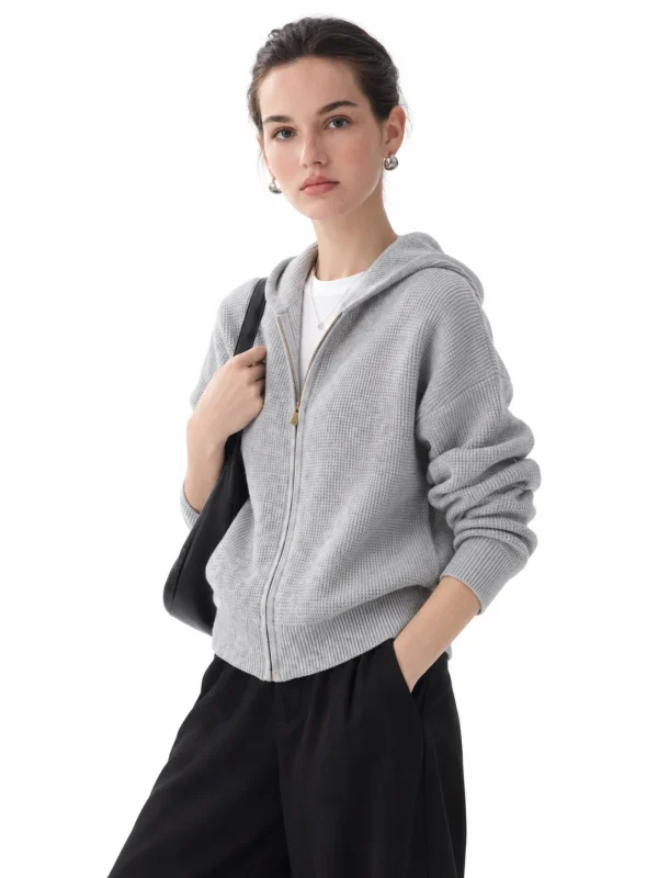 Textured Knit Hooded Cardigan - model view 4