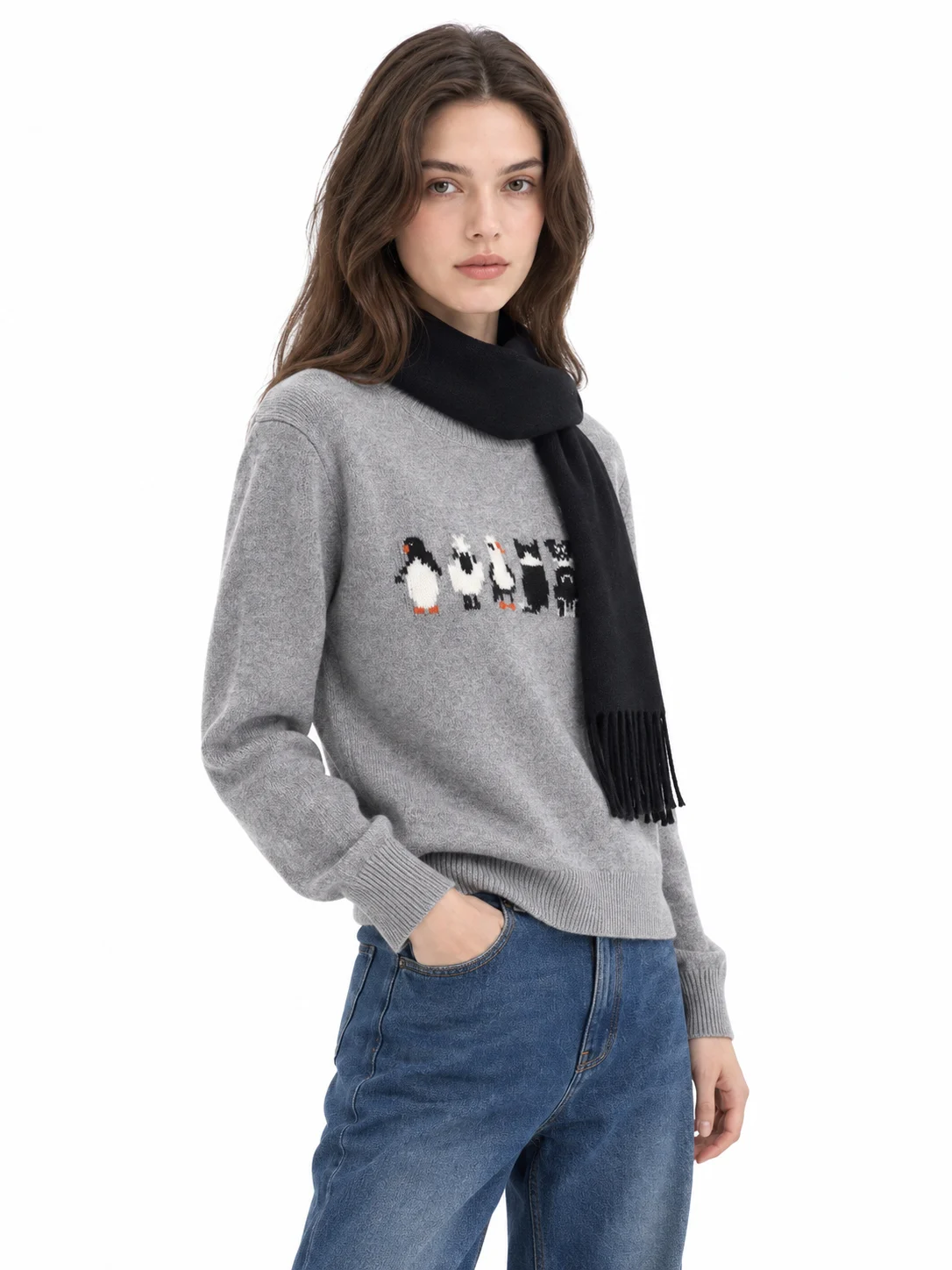 Australian Wool Penguin Motif Sweater - model view 4