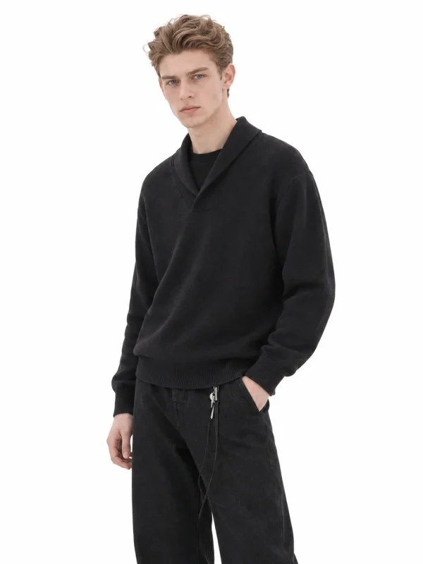 Pure Wool Shawl-Collar Pullover - model view 4