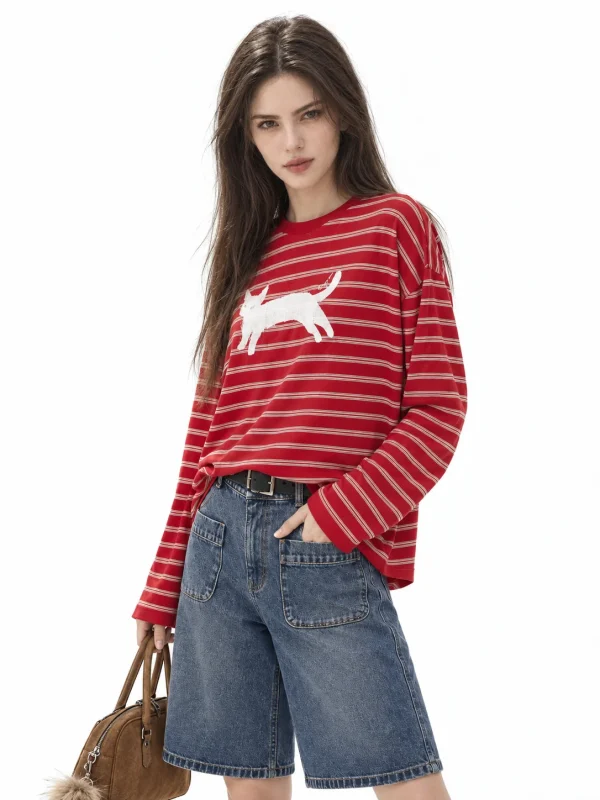Striped Cotton-Blend Long-Sleeve Top - model view 4