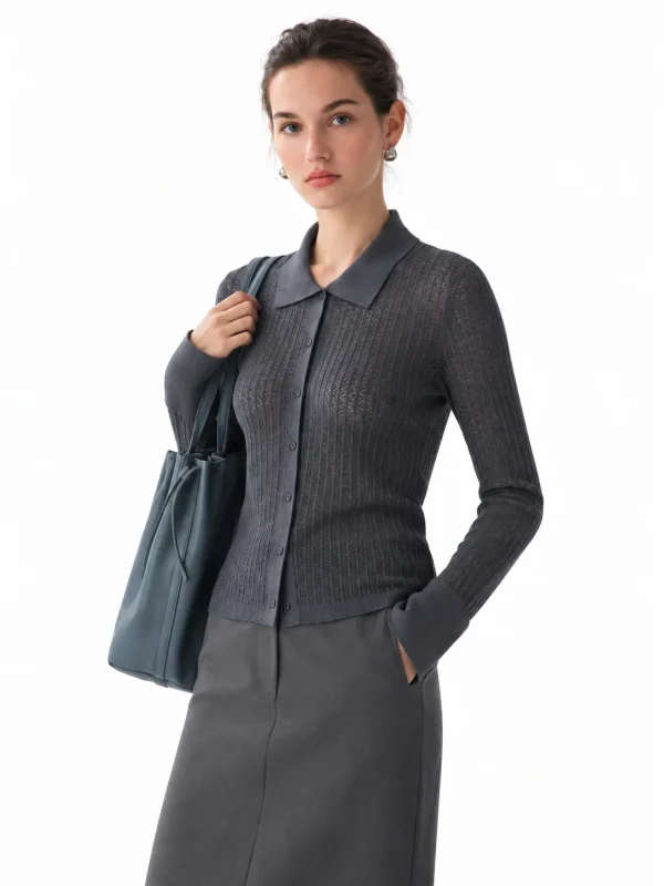 Wool Blend Openwork Cardigan - model view 4
