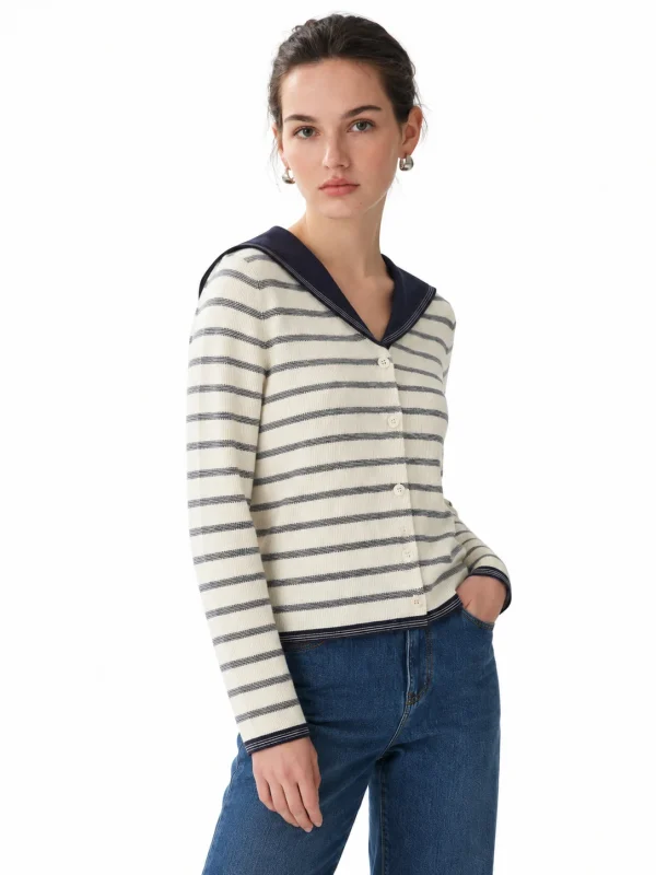 Striped Cotton-Lyocell Sailor Cardigan - model view 4