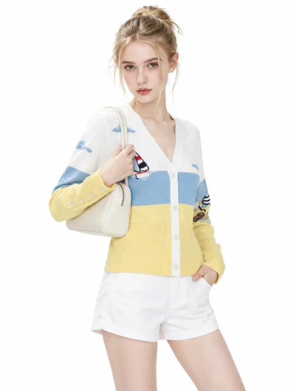Combed Cotton Nautical Cardigan - model view 4