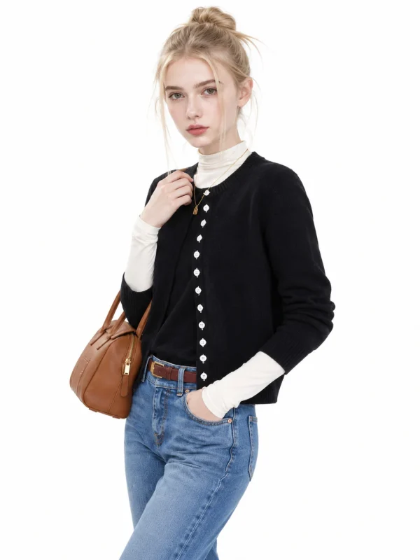 Fine Australian Wool Button Cardigan - model view 4