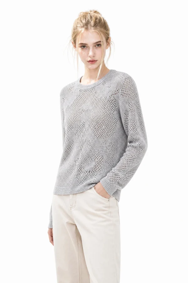 Mohair Wool Openwork Knit Sweater - model view 4