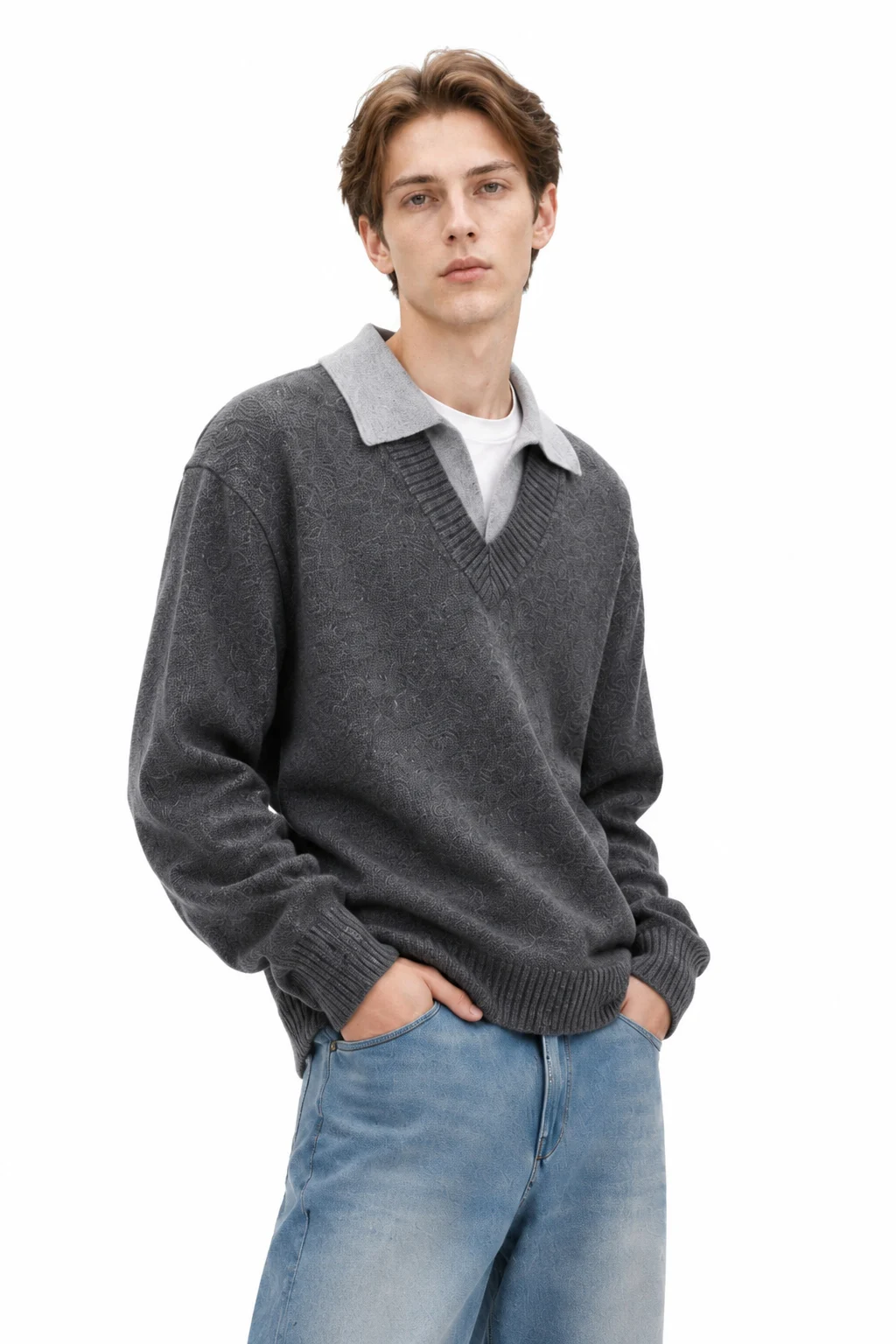 Refined Wool Polo Knit Sweater - model view 4