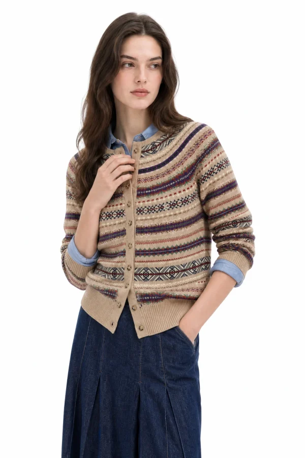 Wool-Cotton Fair Isle Cardigan - model view 4
