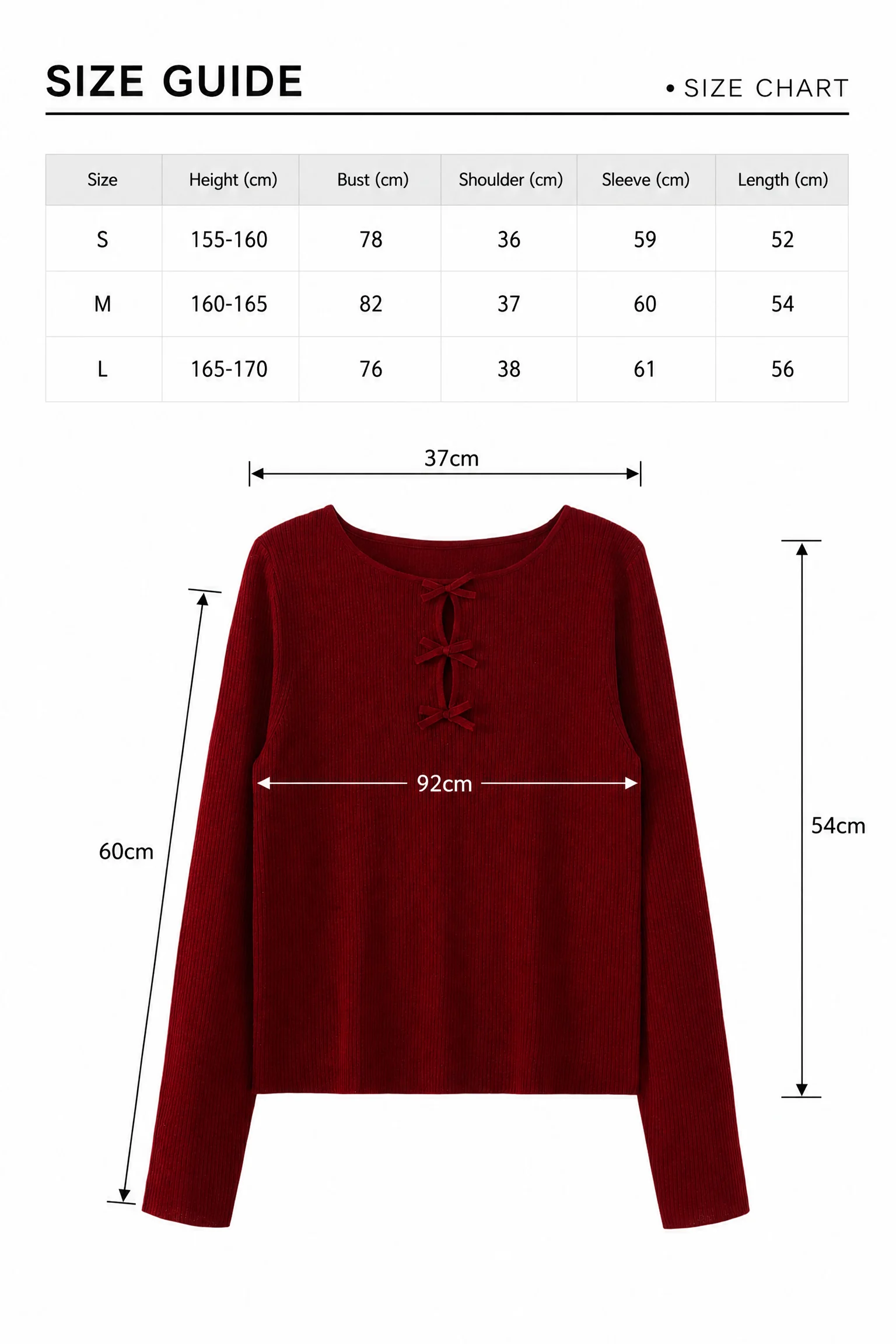 Ribbed Tie-Front Knit Top size guide