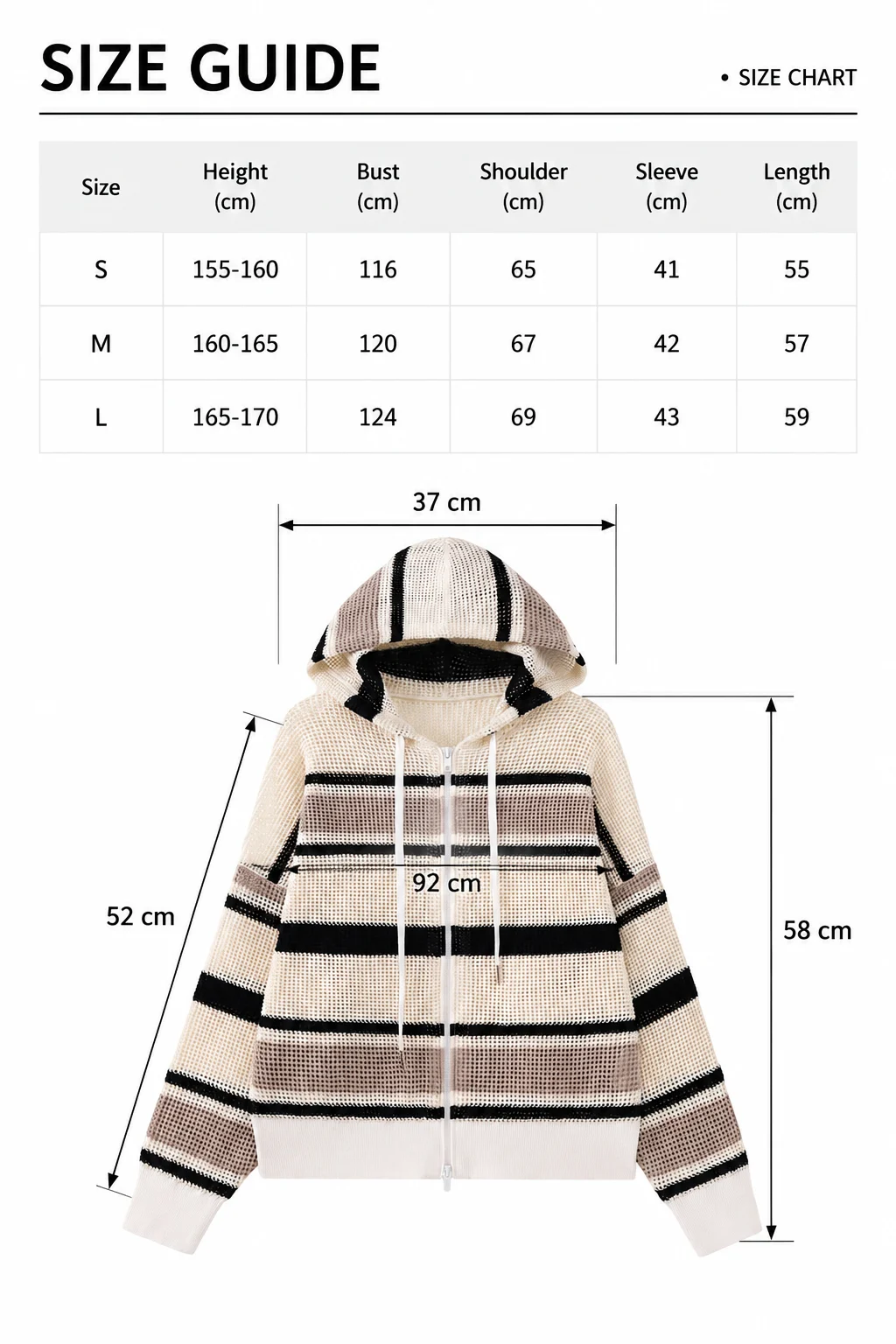Striped Cotton Knit Hooded Jacket size guide